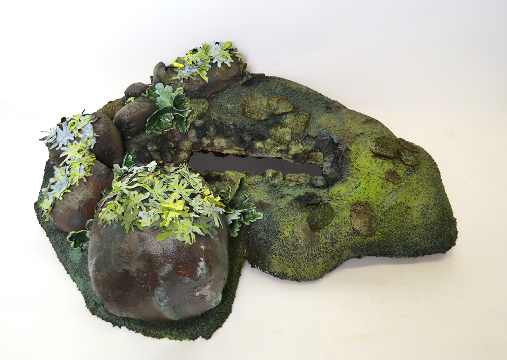 Ice Age Era Landscape I , 2016, Fabric, thread, glass mirror, acrylic, and other materials, 10 x 24 x 28"
