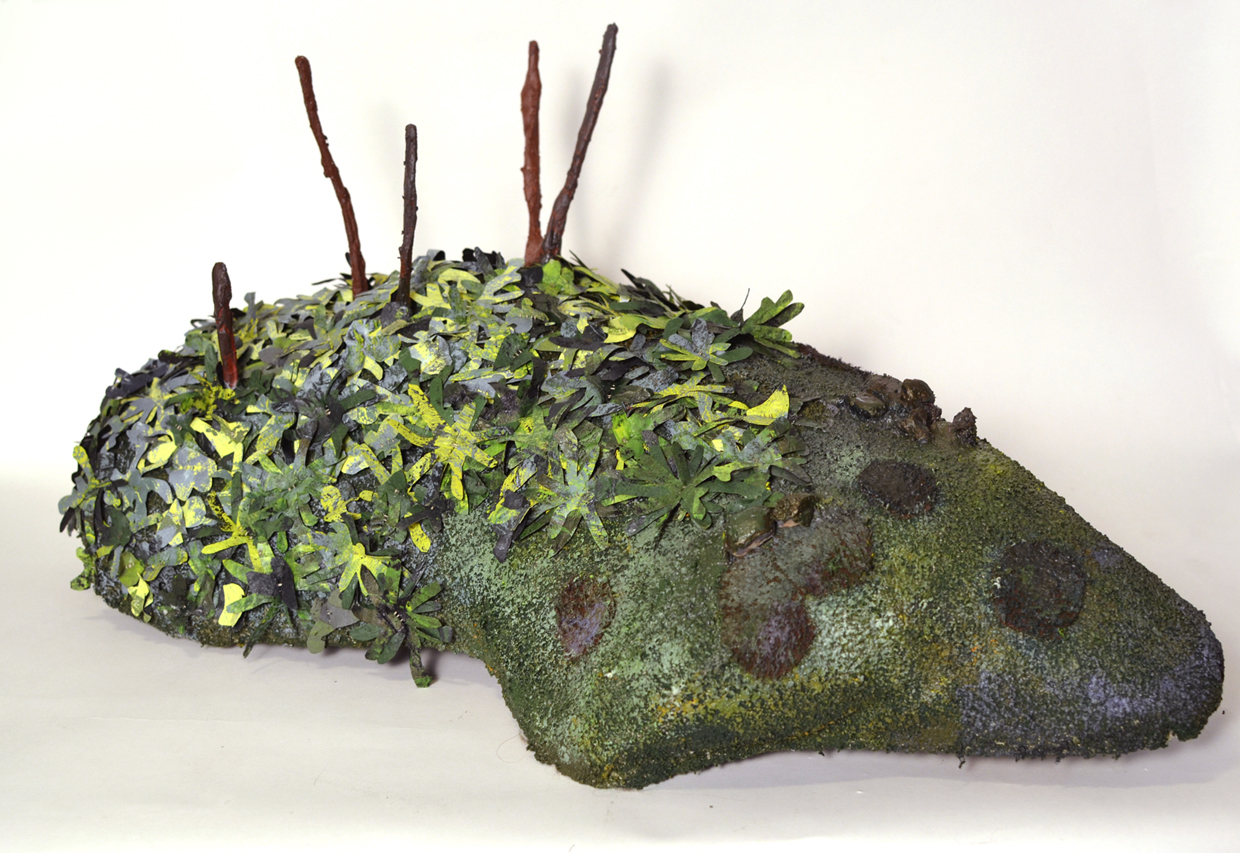 Ice Age Era Landscape III, 2017, Fabric, thread, acrylic, wire, and other materials, 14 x 30 x 16”