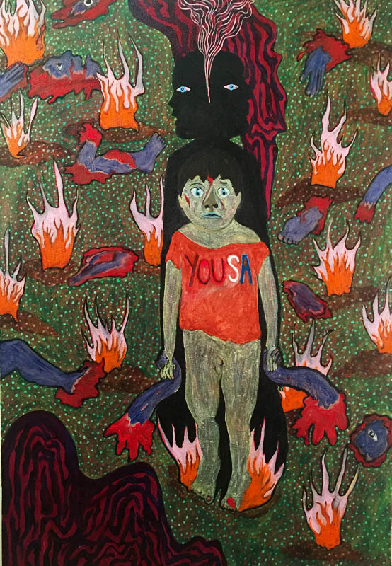 Haley Hughes "Syria/ Refugee" 2016, oil on canvas, 39 x 27"