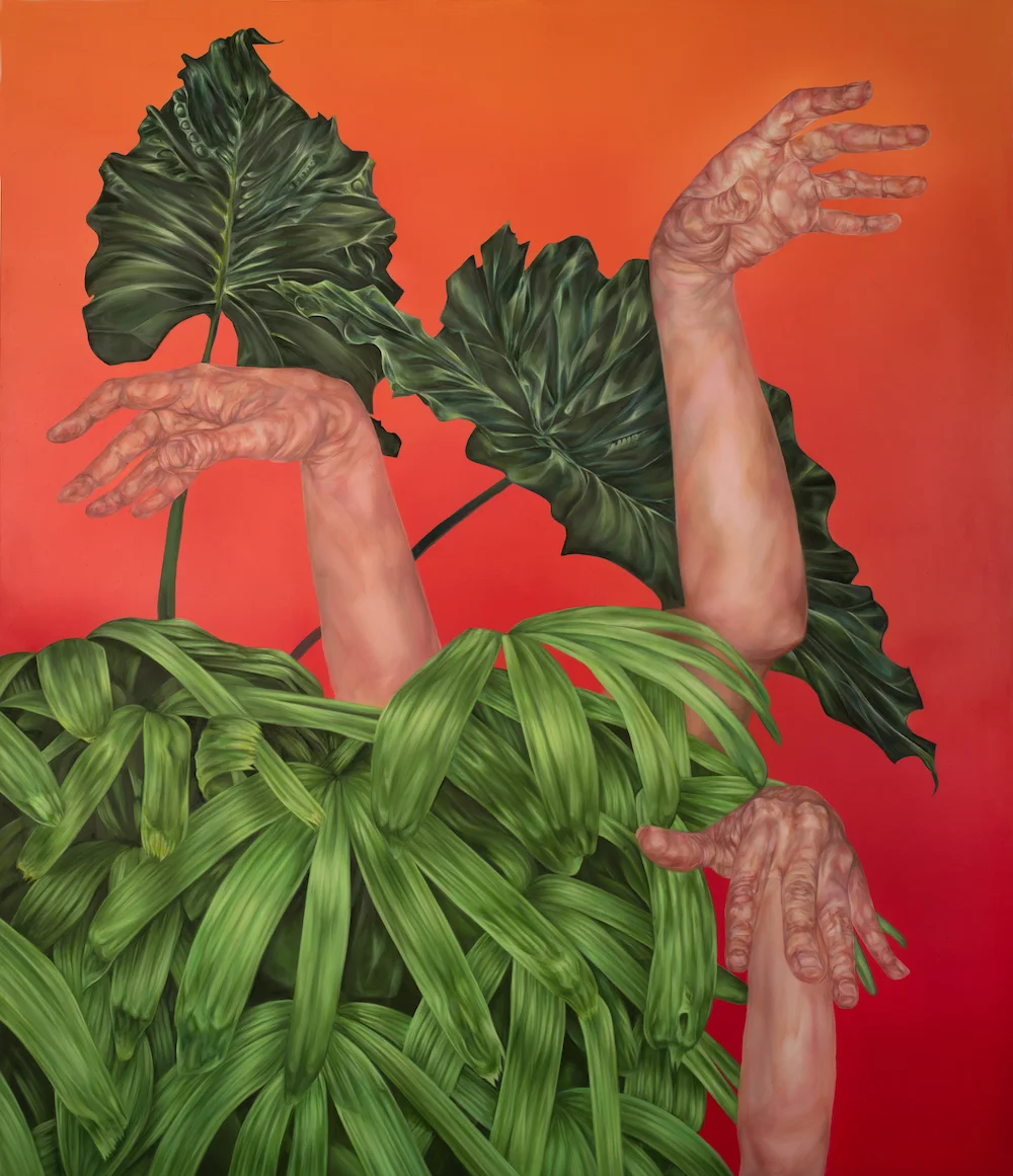 Kelli Thompson, Hands and Plants 1, 42 x 36", oil on panel, 2016