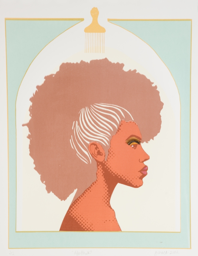 Jennifer Mack-Watkins "Afrohawk", 2011, silkscreen, 26 x 35" http://www.mackjennifer.com