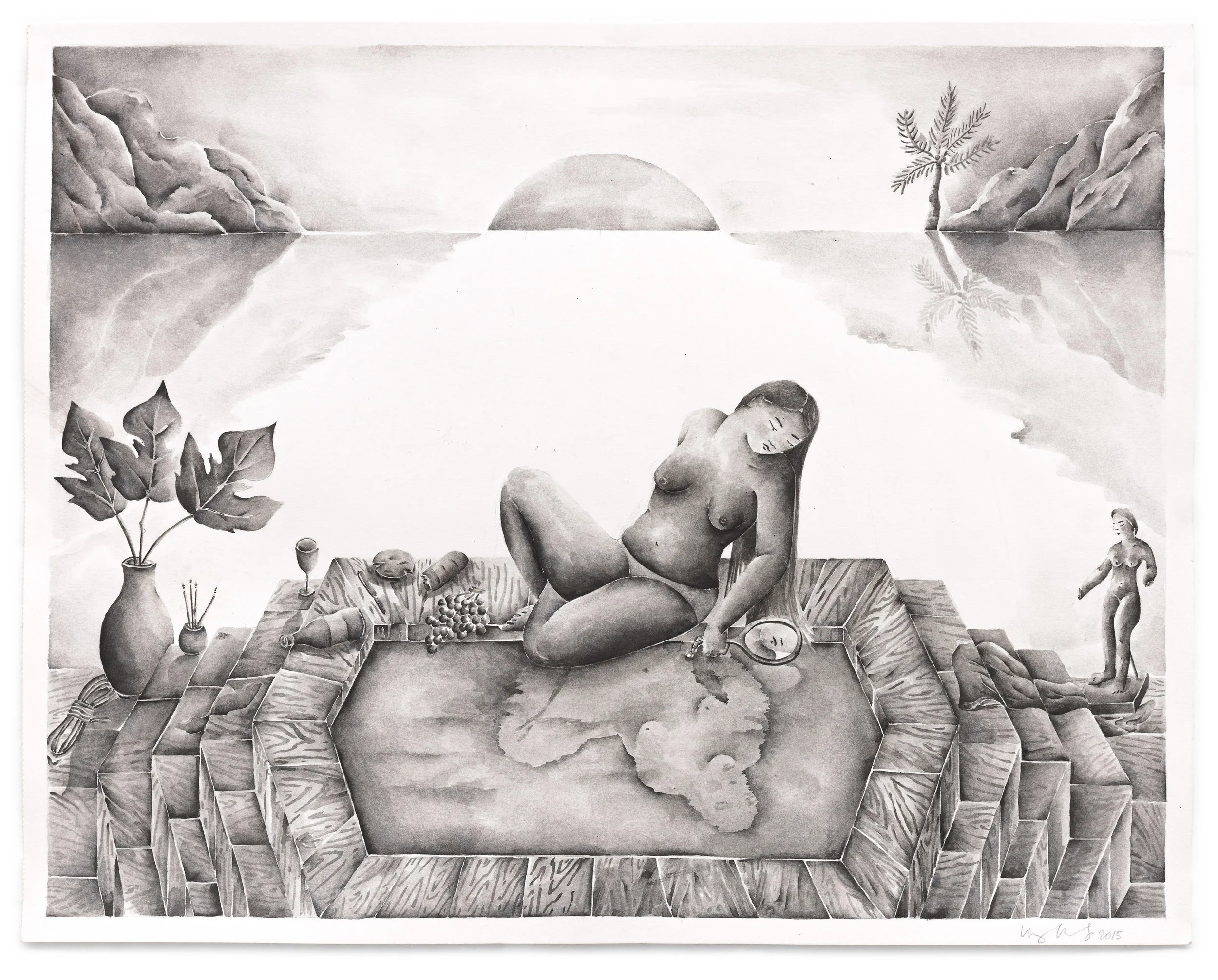 Lily Wong , Look back at it, maybe / 2016 / sumi ink on paper / 11 x 14"