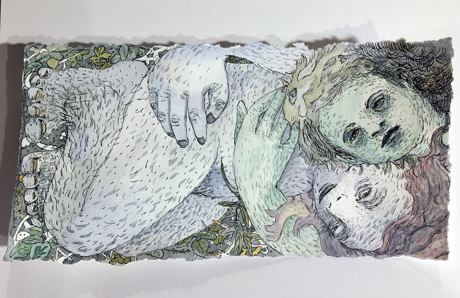 Colleen Kelsey, The Lovers 7 / 2017 / Ink and watercolor on paper / 4 1/2 h. x 9 inches