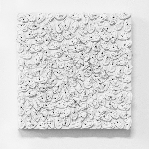 Sara Dittrich, Grapevine , Polymer clay, acrylic paint, wire on panel, 8" x 8" x 2"