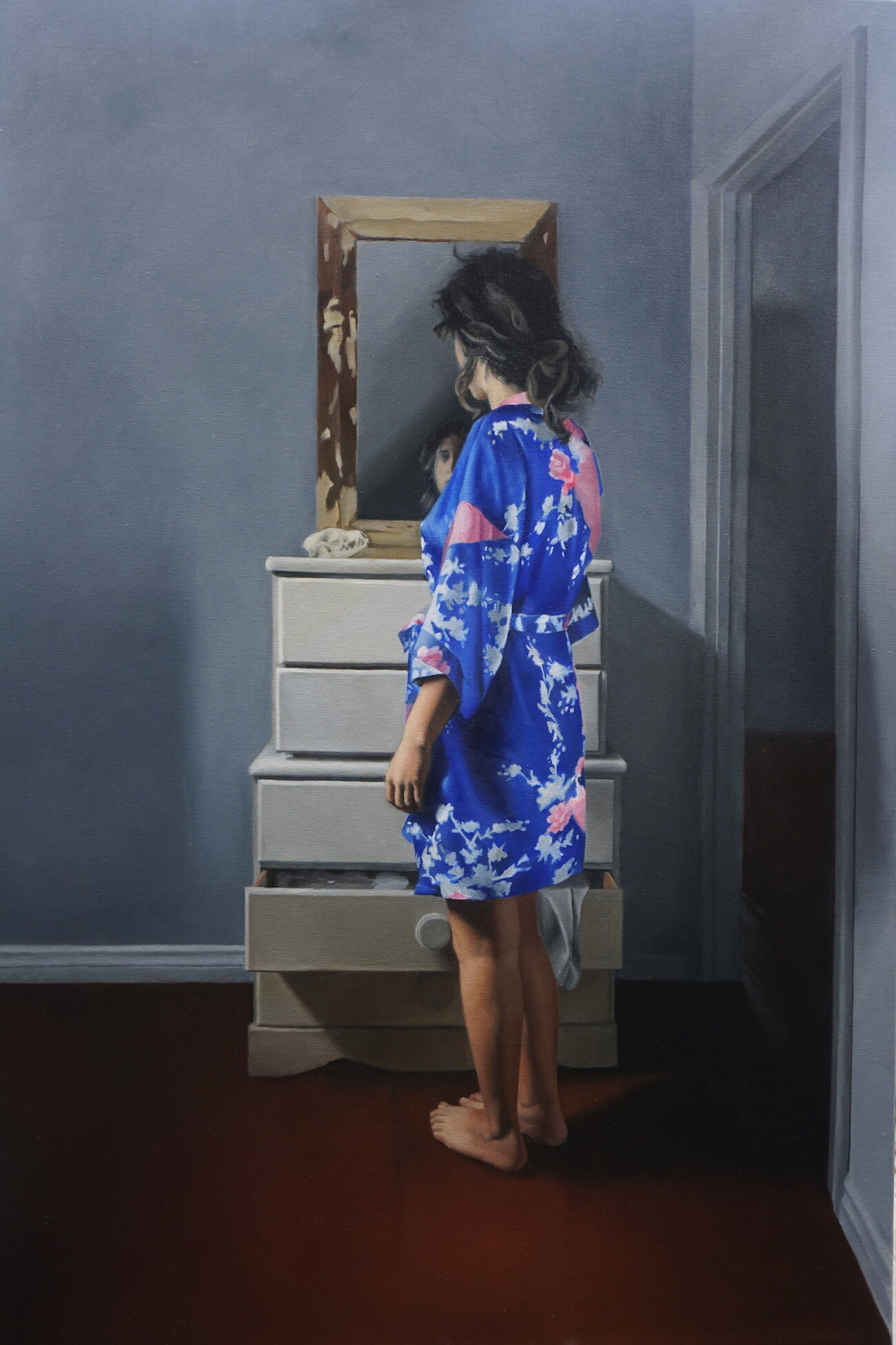 Samira El-Kassis, Self Portrait Through Reflection / Oil on canvas/ 2019 / 24x36 