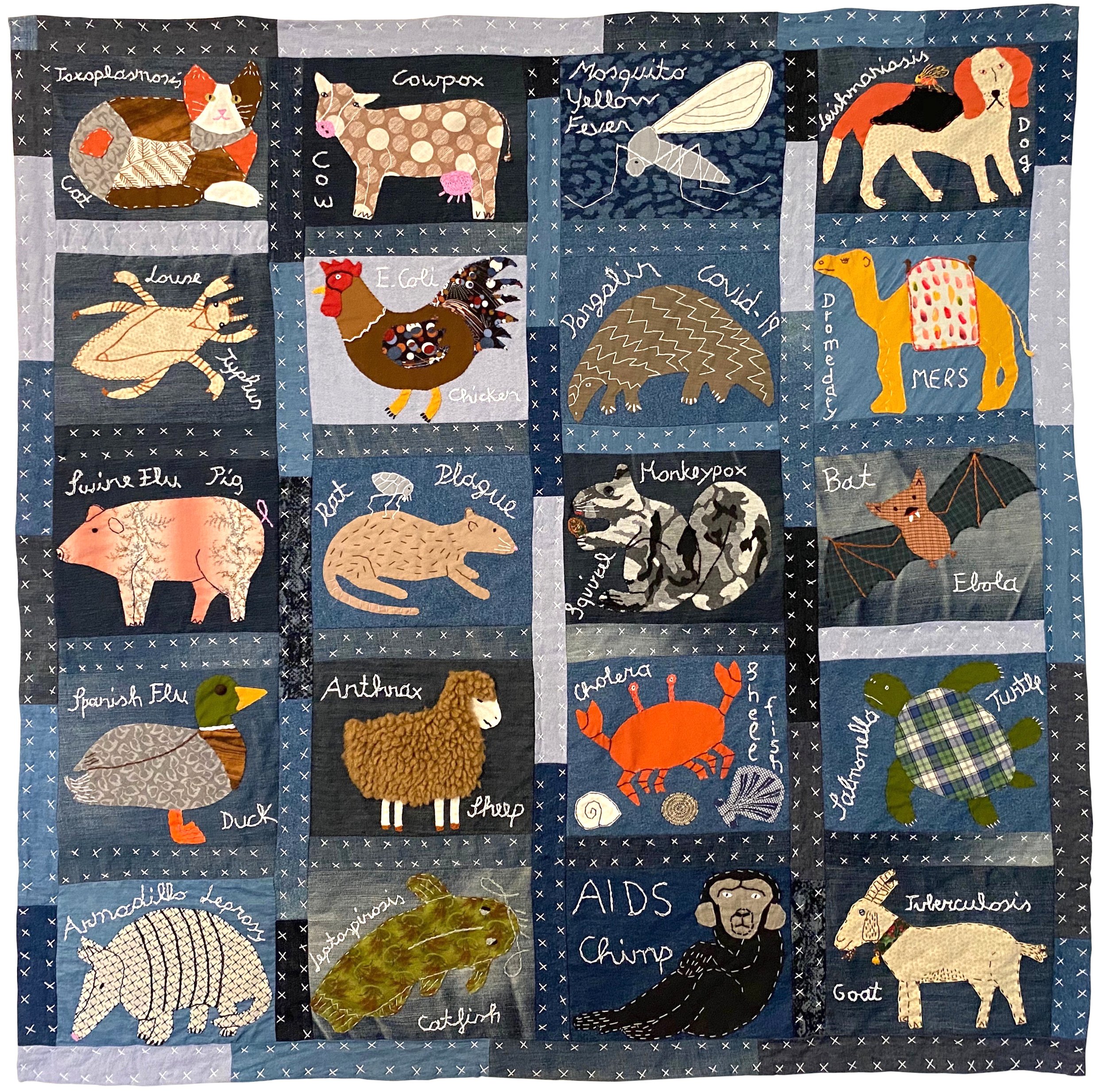  Sabine Heinlein "Zoonotic Disease Quilt" / 2020 / recycled textiles / 45” x 45” / $3,000 