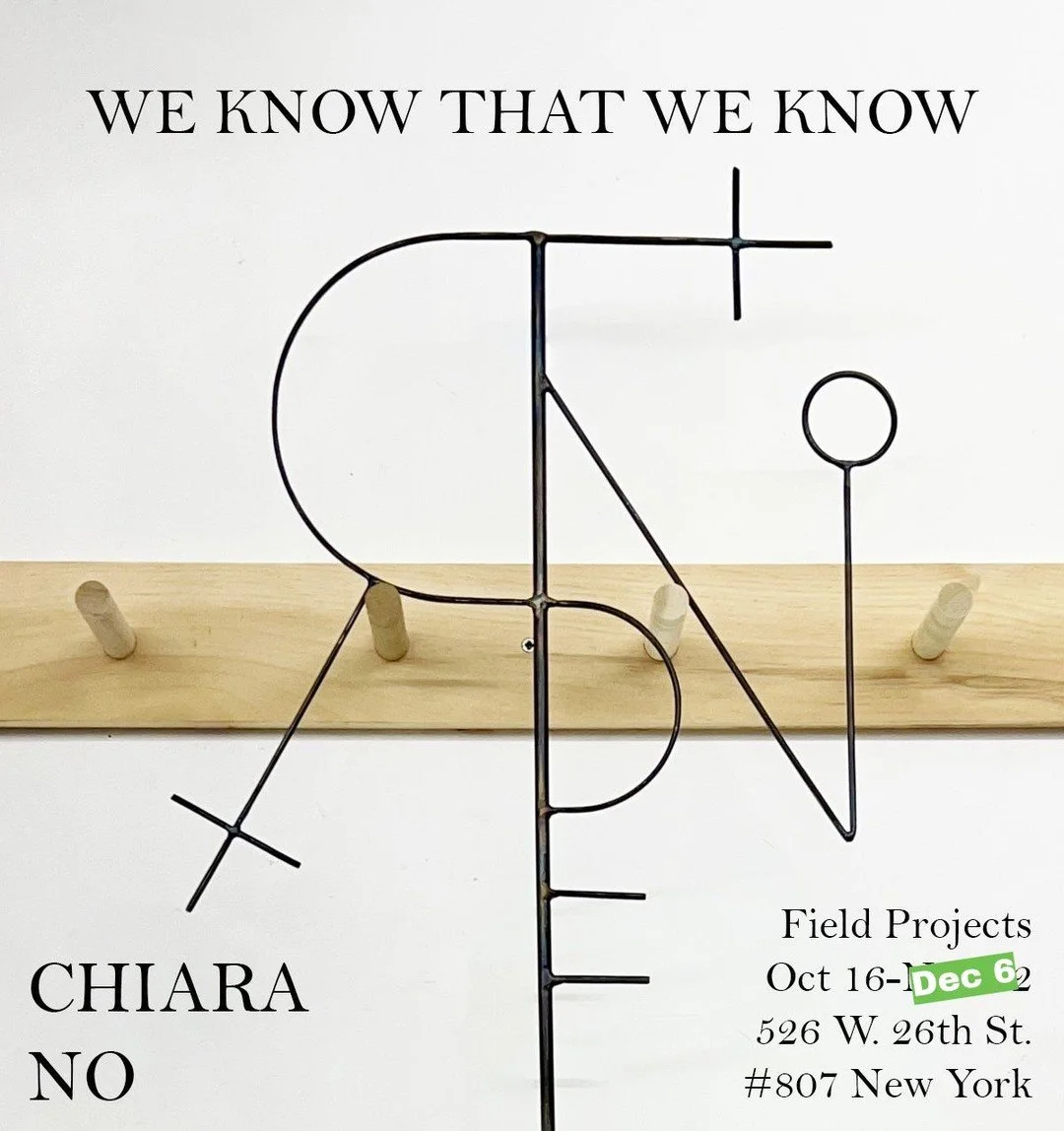 Show extended to Dec 6!⁠
⁠
Chiara No:⁠
WE KNOW THAT WE KNOW⁠
Curated by Jacob Rhodes⁠
@chiara_no_⁠
⁠
Artist Reception: Oct 16, 6pm⁠
Oct 16 - Dec 6, 2025⁠
⁠
In We Know That We Know, Vermont-based artist Chiara No presents ordinary domestic things that