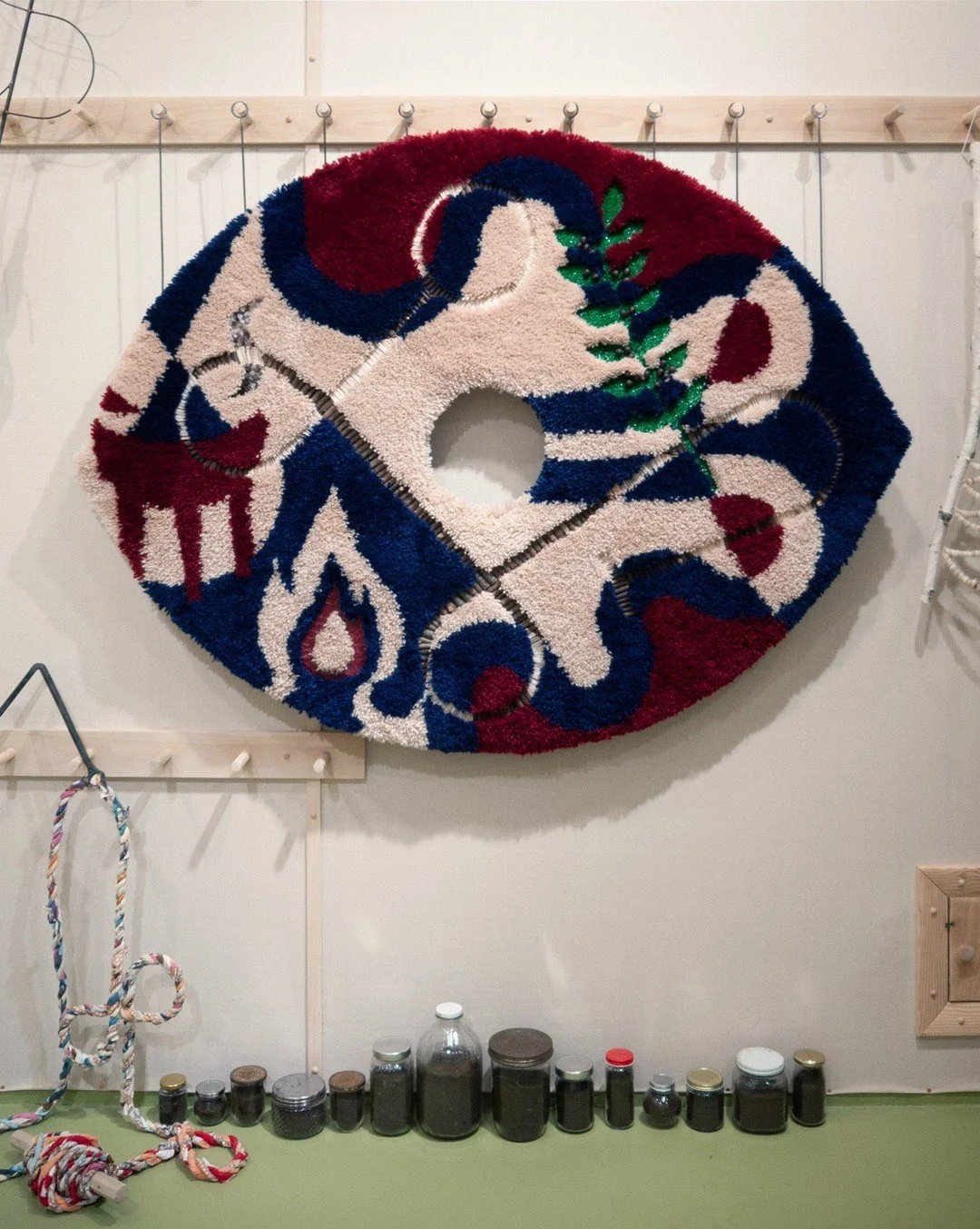 ~hour changes due to holiday~⁠
Open tomorrow 12pm-6pm!⁠
⁠
⁠
Chiara No:⁠
WE KNOW THAT WE KNOW⁠
Curated by Jacob Rhodes⁠
@chiara_no_⁠
⁠
Oct 16 - Dec 6, 2025⁠
⁠
Seer⁠
yarn, steel, glass, quartz, vermont dirt and other diverse things⁠
60 x 38 x 6 in.⁠
20