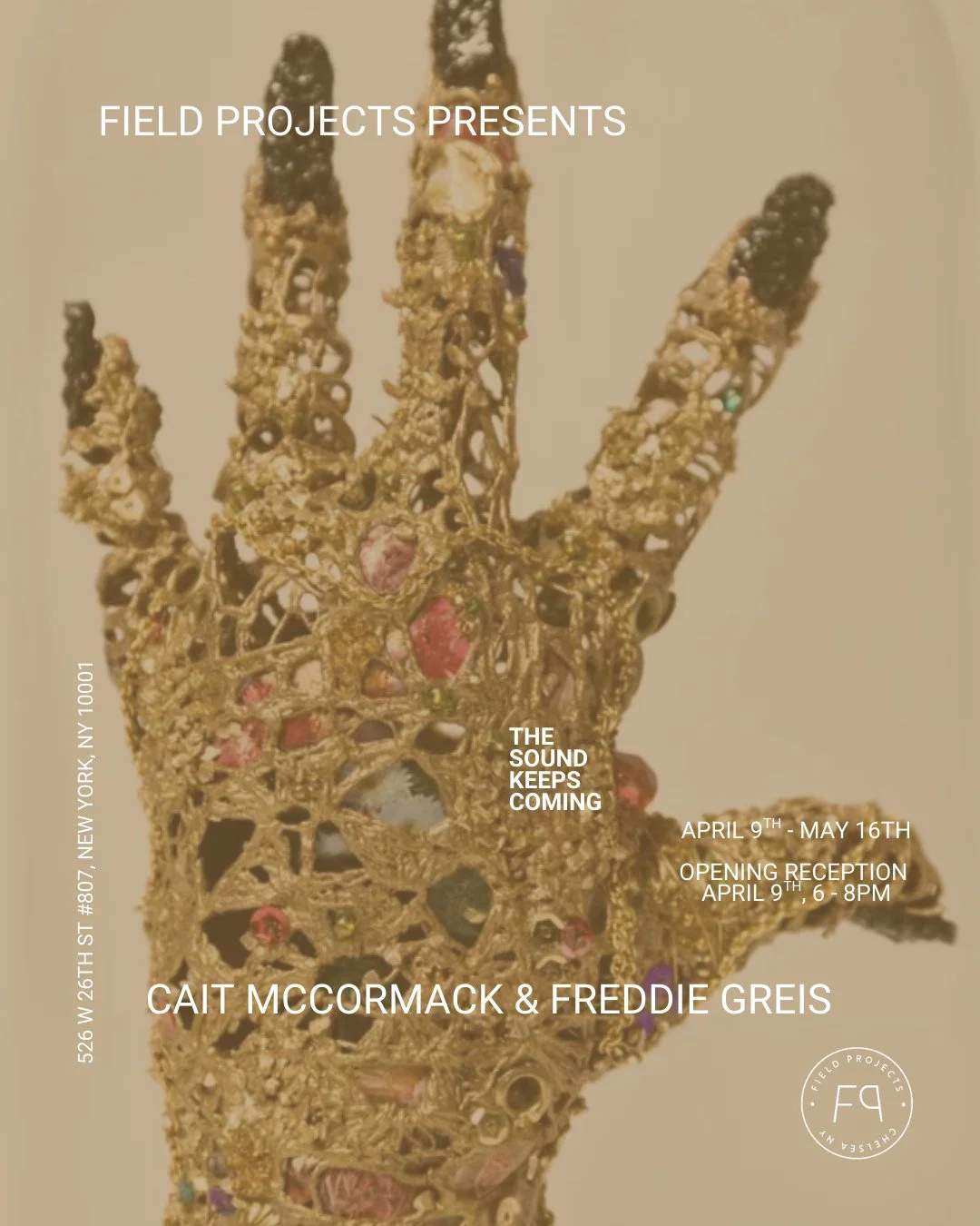Field Projects presents &ldquo;The Sound Keeps Coming,&rdquo; a two person exhibition featuring the work of Philadelphia-based artist Cait McCormack ( @mister_caitlin ) and New York-based artist Freddie Greis ( @FreddieGreis ). ⁠
⁠
Opening April 9th,