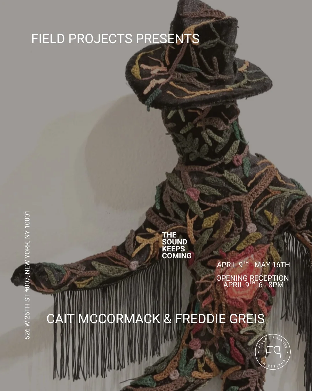 NEXT WEEK! Get to the heart of the matter at Field Projects Gallery's latest exhibition "The Sound Keeps Coming," a two person exhibition of Freddie Greis and ( @freddiegreis ) and Cait McCormack (@mister_caitlin ). ⁠
⁠
April 9th - May 16th
