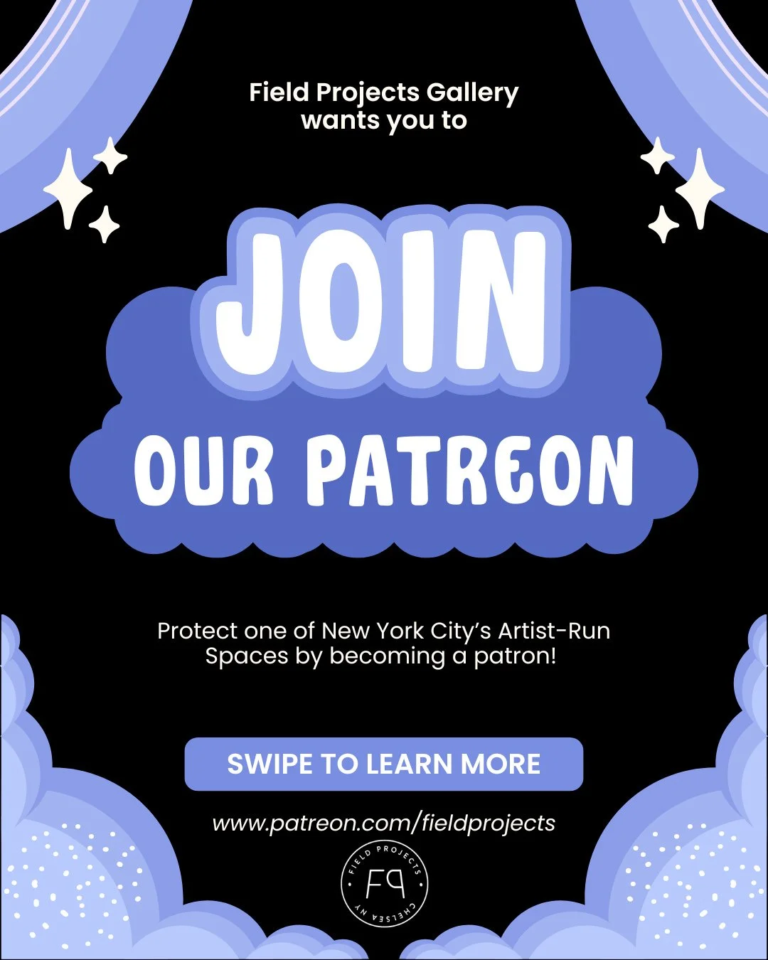 Did you know that Field Projects is entirely funded by the artists that run it and the community that supports it? Pssst... That's you!⁠
⁠
Field Projects has big plans for the latter half of 2026, but we need your help! Swipe to see what your dollars