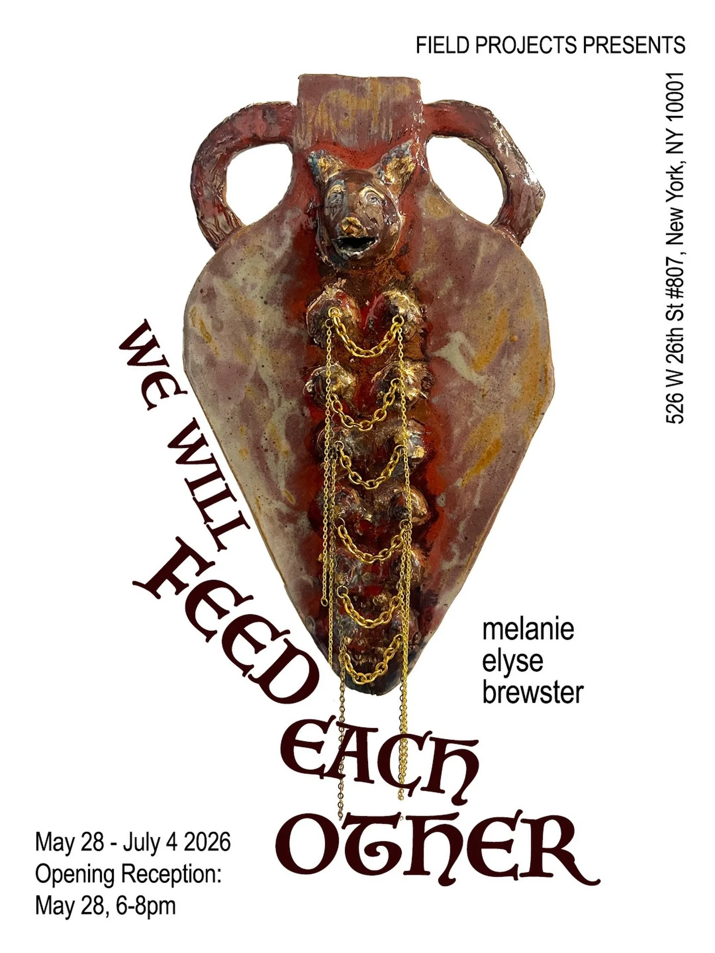 Will You Join us to celebrate Melanie Brewster&rsquo;s Solo Exhibition WE FEED EACH OTHER on May 28th 6pm!!! #shewolf #wefeedeachother #melaniebrewster #fieldprojects #fieldprojectsgallery