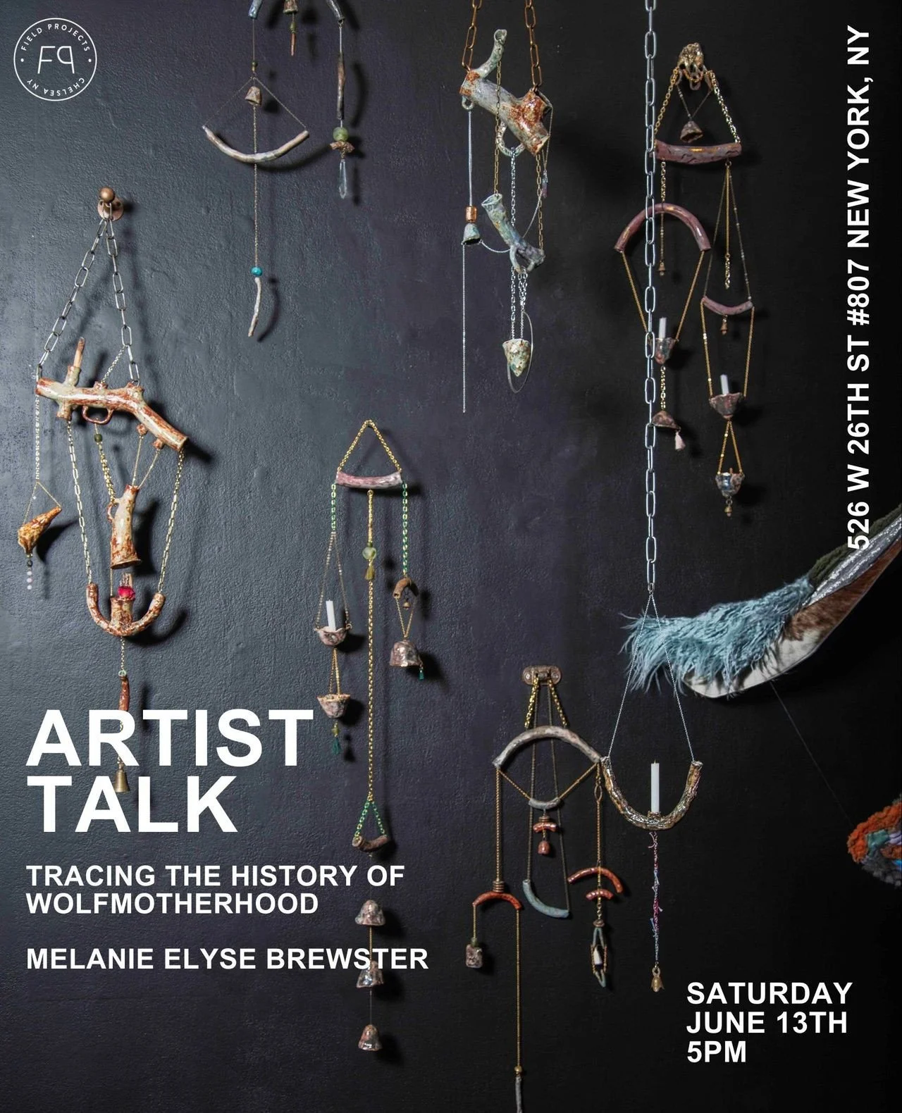 Artist talk next Saturday, June 13th at 5pm - Tracing the History of Wolfmotherhood⁠
⁠
Come by to hear more about this amazing exhibition!⁠
⁠
Melanie Elyse Brewster⁠
WE WILL FEED EACH OTHER⁠
May 28-July 4, 2026⁠
@m.e.brewster ⁠
⁠
Field Projects prese