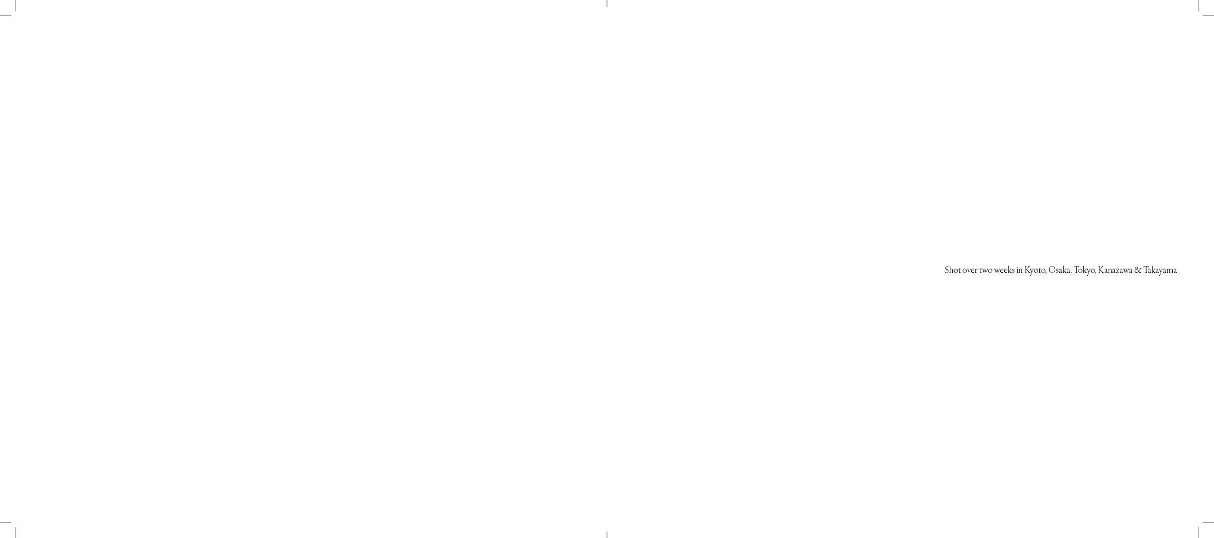 Minimalist webpage with text at the bottom right stating, "Shot over two weeks in Kyoto, Osaka, Tokyo, Kanazawa & Takayama."