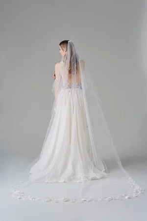 New Floral Fantasy Wedding Veil, 3D flowers on Soft Italian Tulle Bride Bridal 3D Floral Cathedral Wedding Veil: Long Flowered Bridal Veil  main image 3