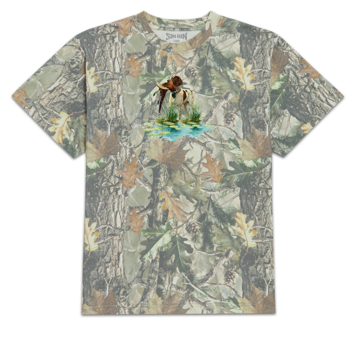 CCS SIN BIN - DROP1 - DOG WITH BIRD - TEE - VINTAGE WOOD CAMO - SPEC - PRINT-FRONT.png
