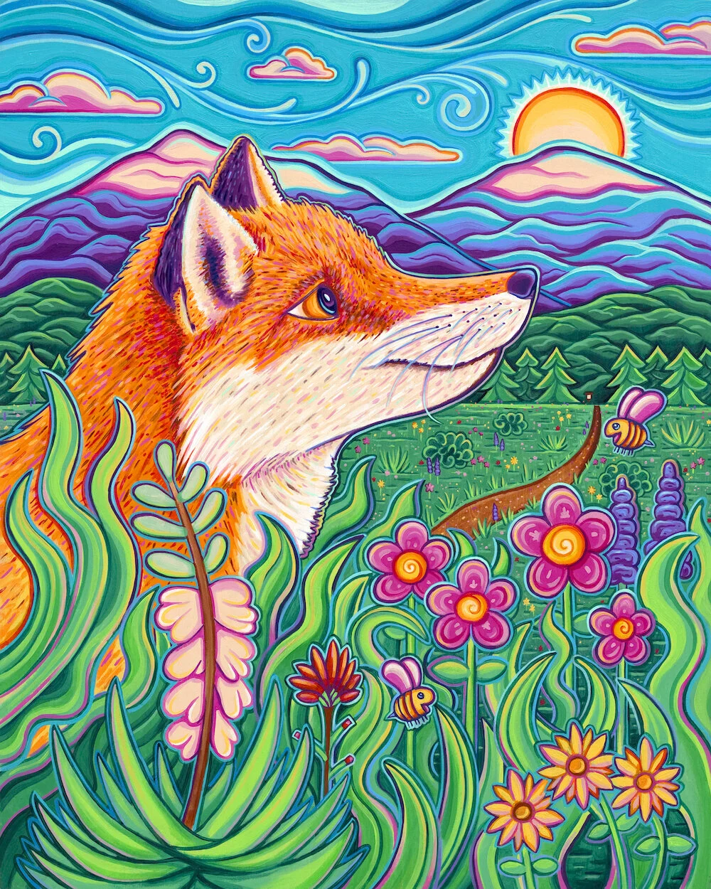 Fox In The Field • acrylic on canvas, 16” x 20”