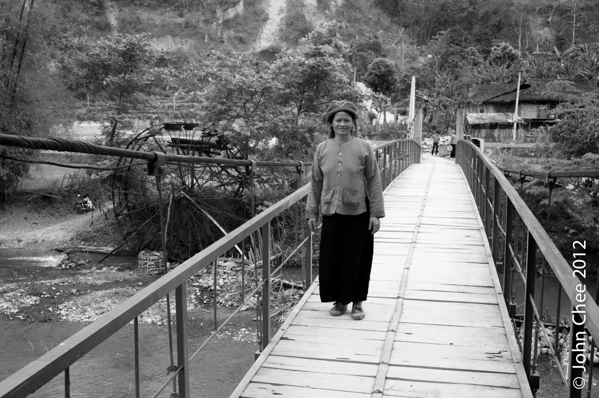 Bridge, Woman & Water Mill