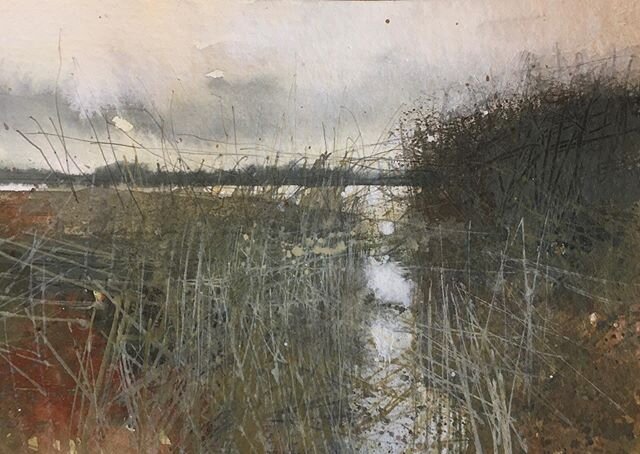 Two marsh landscapes, mixed media..
1. &lsquo;Pond at Stodmarsh&rsquo;
2. &lsquo;Water and reeds, Oare&rsquo;
..both 20x14cm, unframed &pound;120 (P&amp;P inc UK) offered for sale as part of #artistsupportpledge as started by @matthewburrowsstudio 
S