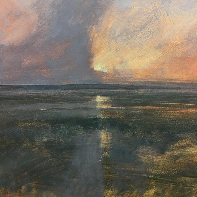 Archive. Two paintings from the RBA show 2017, &lsquo;Sunset over the Swale&rsquo; and &lsquo;Drift&rsquo;, both acrylic on board (SOLD) @royal_society_british_artists .

#landscapeartist #landscapepainting #acrylicpainting #acrylic #sunset #snowland