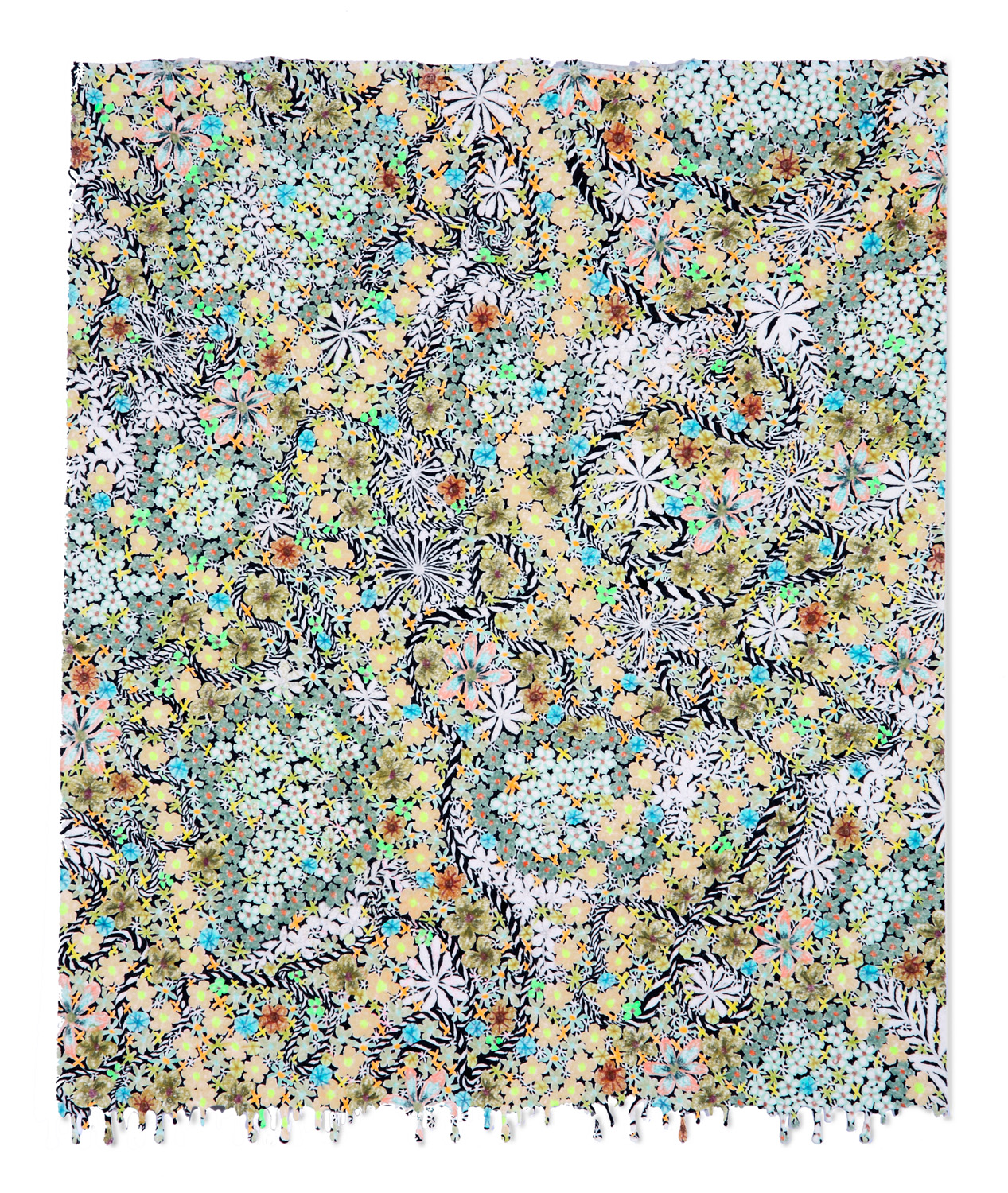 Green Flowerflage - 10.5" x 8.5" - ink and colored pencil on paper