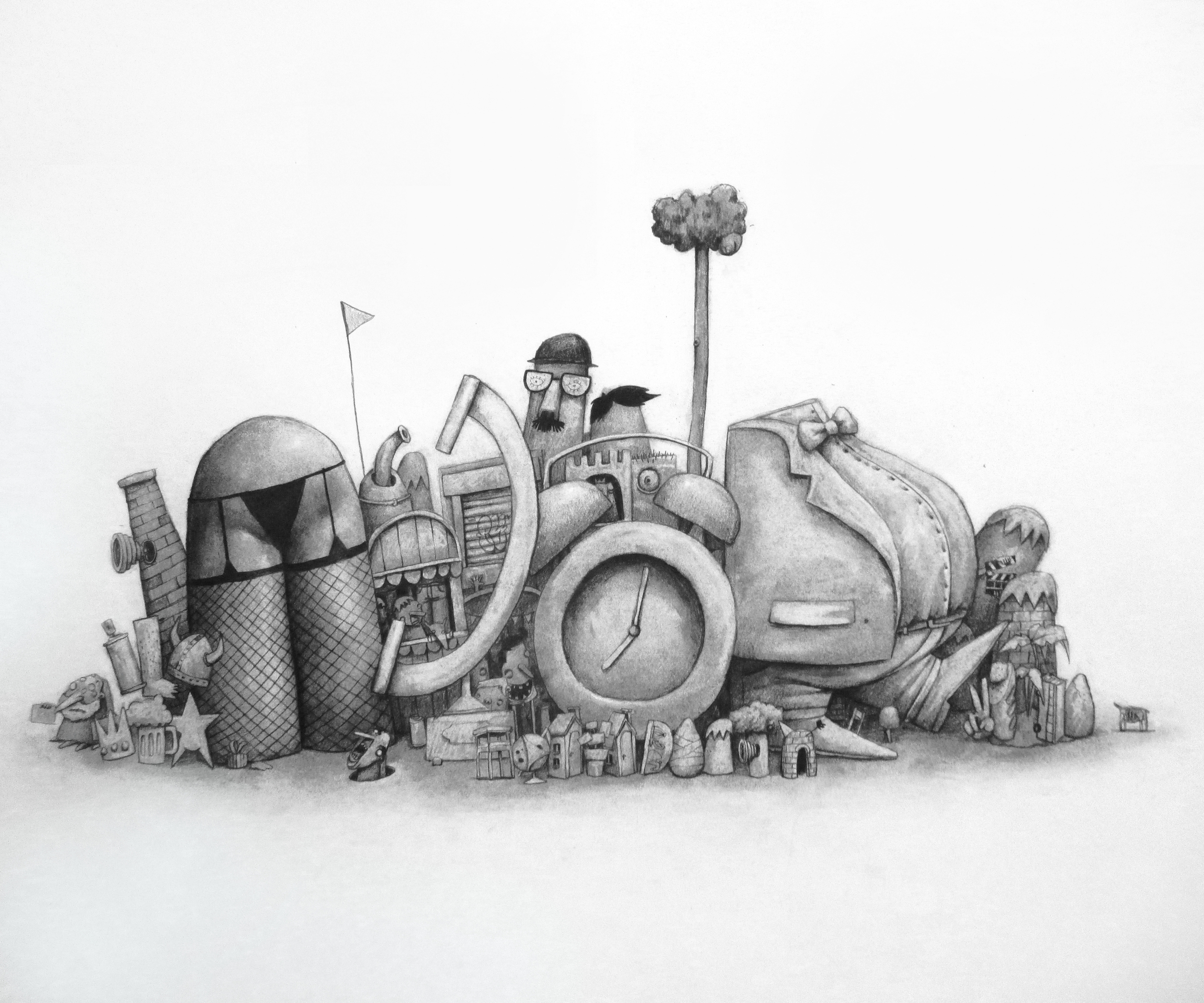 "Called junkyard", graphite on paper, 20" x 24"