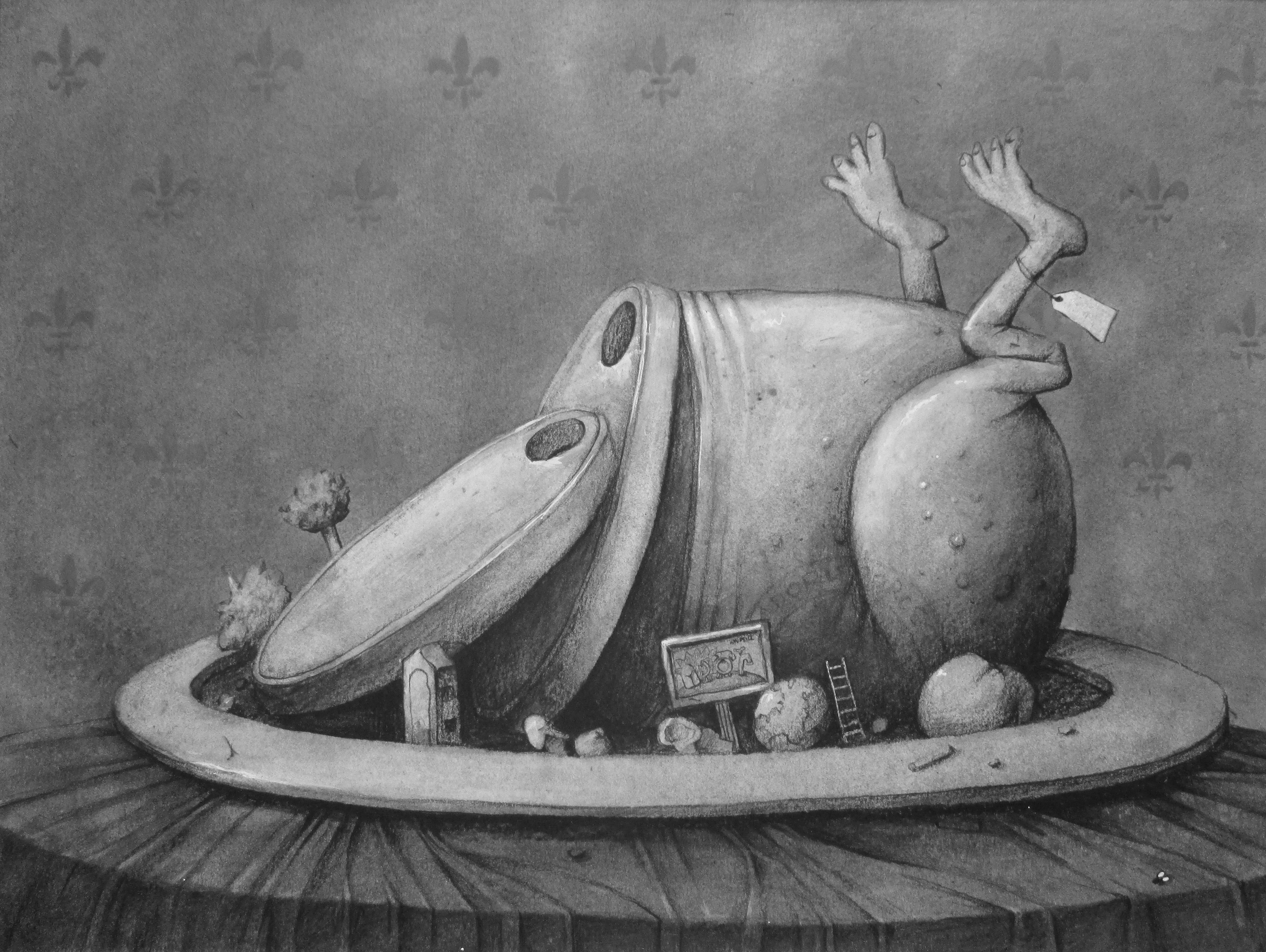 "Le plat", graphite on paper, 16" x 20"