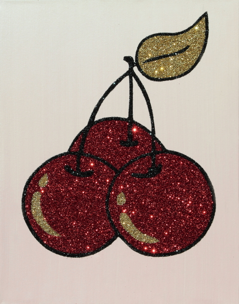 'Cherries" , glitter on canvas, 22" x 28"