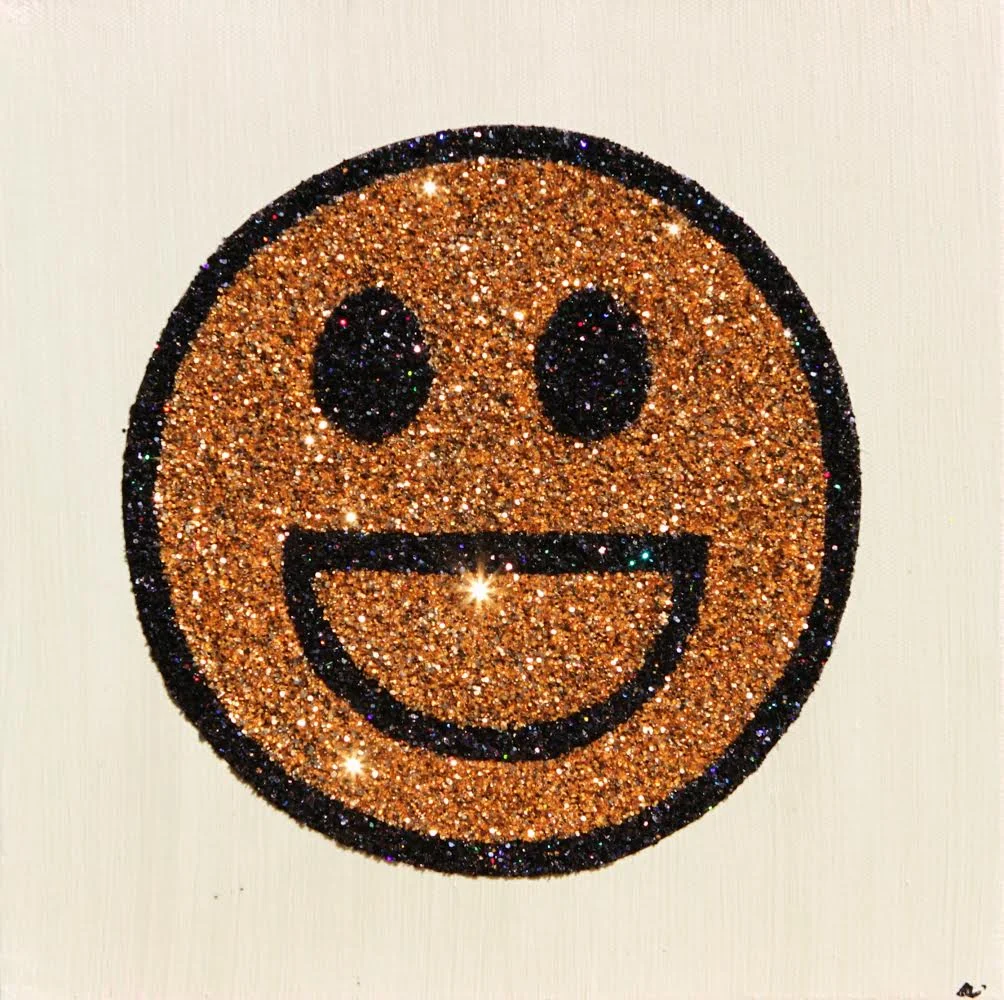 'Open Smile Emoticon' , glitter on canvas, 10" x 10"