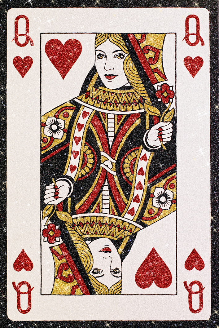 'Queen of Hearts ' glitter on canvas, 60" x 40"