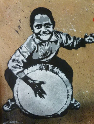 "Djembe Kid" - 39" x 32" - stencil on paper