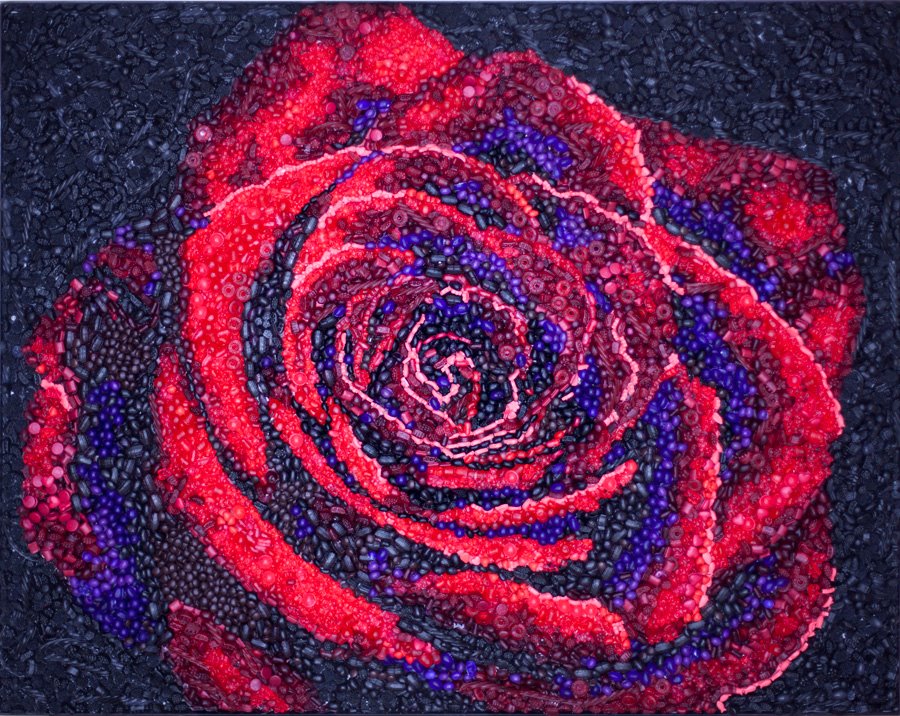 “A Rose By Any Other Name” 51” long x 41” tall x 1.5” deep 15,000+ individually hand cast urethane pieces of candy