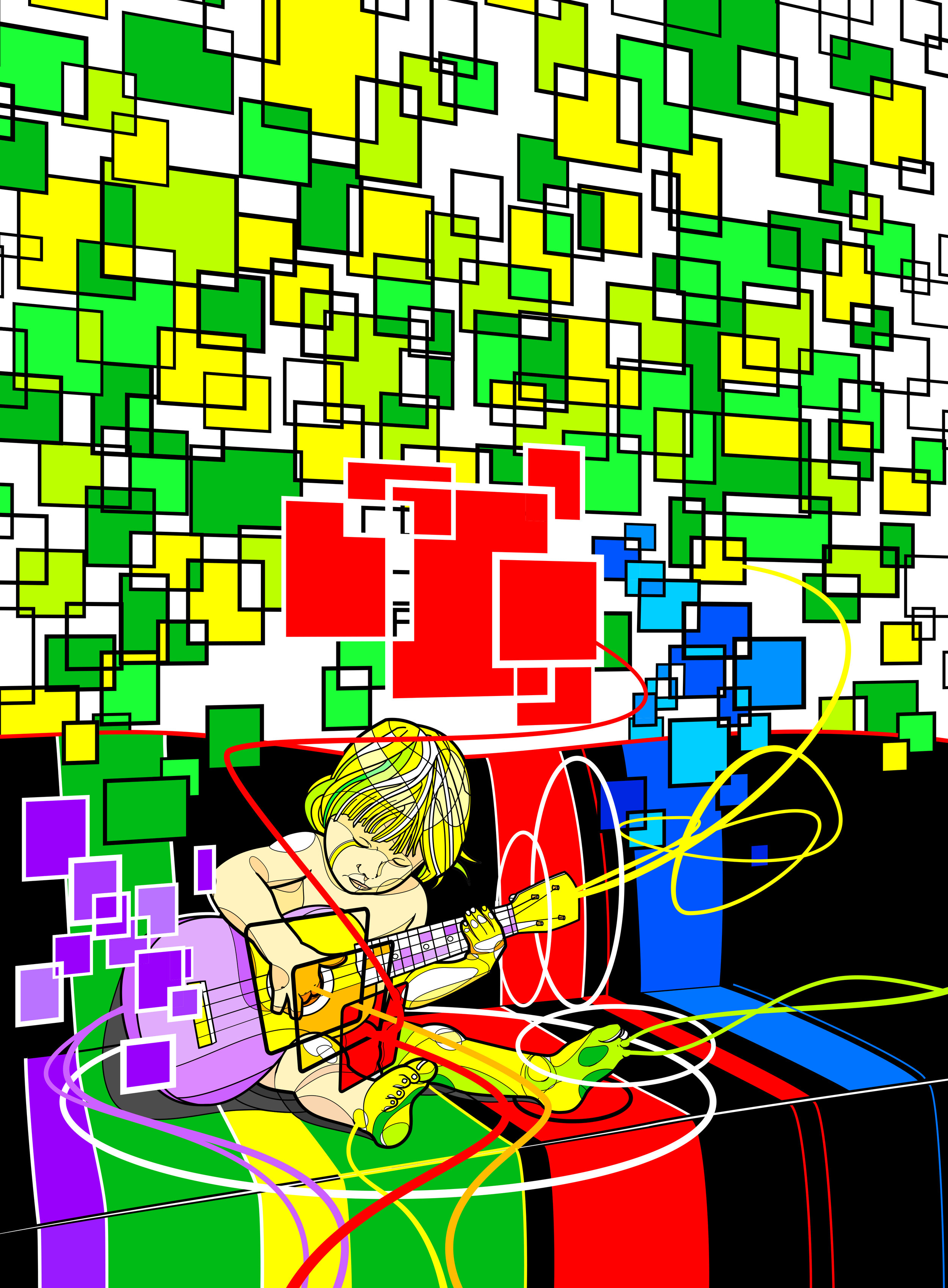 "Cymbal Rush" acrylic and ink on canvas - 51" x 38"