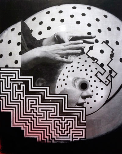 "Objects of a Dehumanized World" 30”x 24” Collage paper and paint on wood