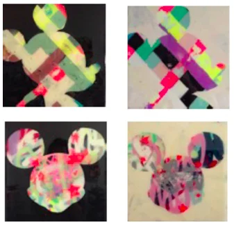 MICKEY SMALL SQUARE (4) - mixed media on wood - 12" x 12"