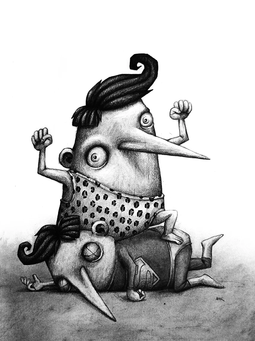 “Pay Back”, graphite on paper, 15” x 19”