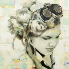 Violet Carmack photo collage, encaustic and mixed media - 24 x 24 x 2"
