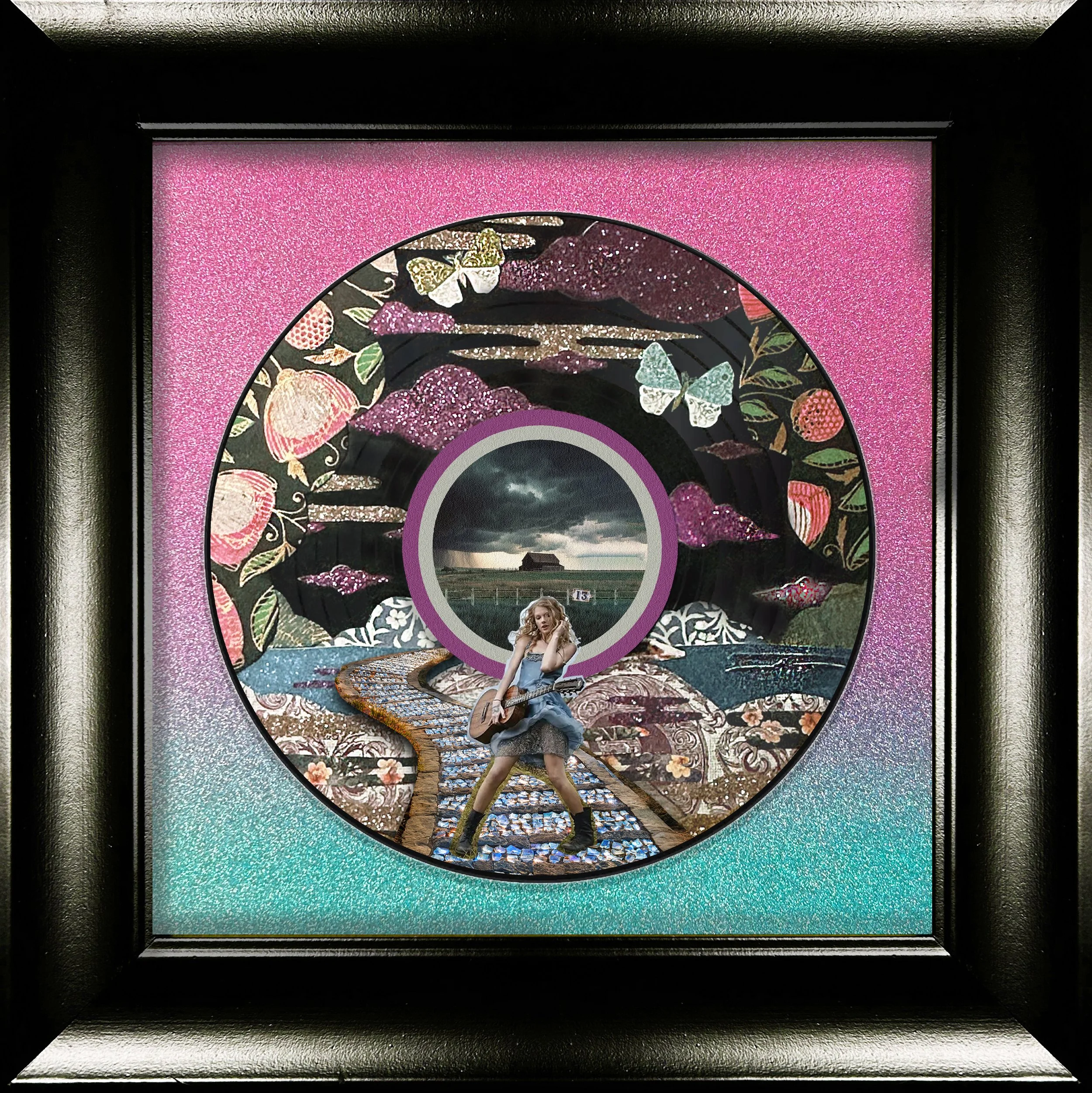 Right Where You Left Me,  12x12, collage on vinyl record