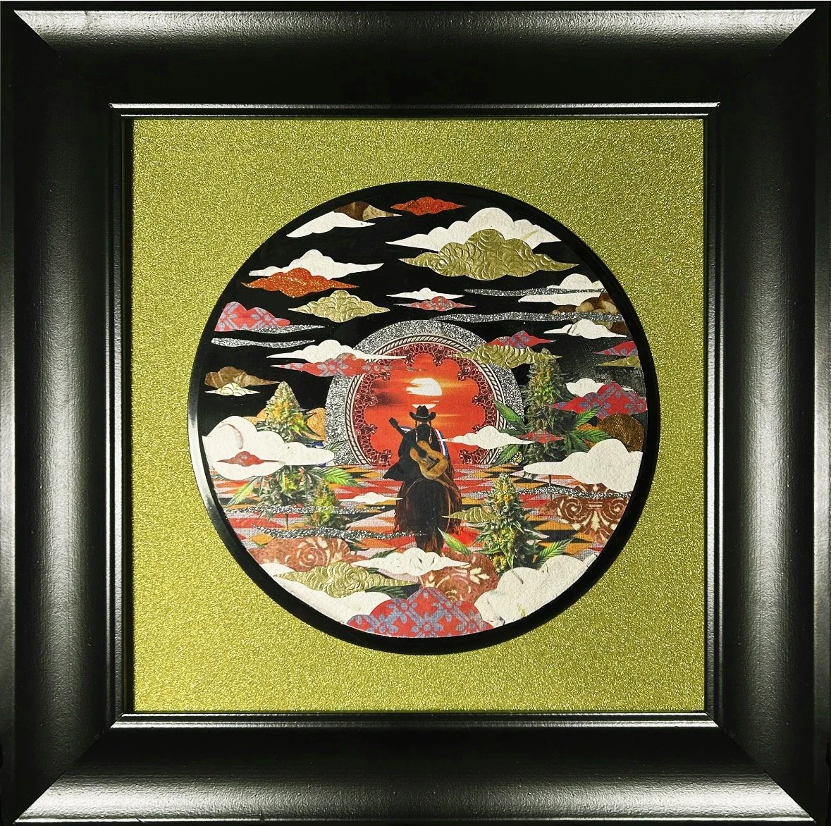 Roll Me Up and Smoke Me, 12 x 12, collage on vinyl record
