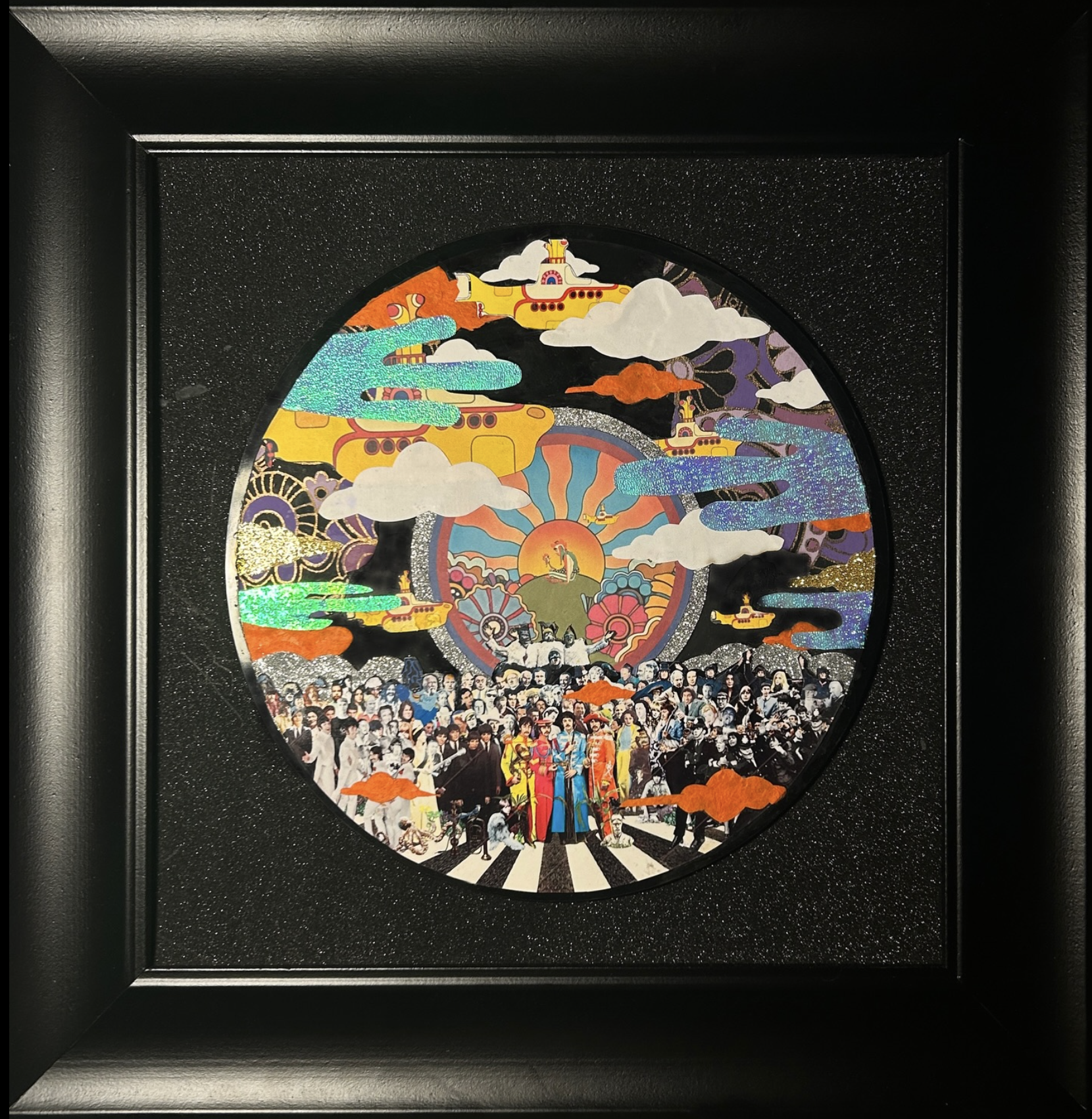 Head in a Cloud, 12x12, collage on vinyl record