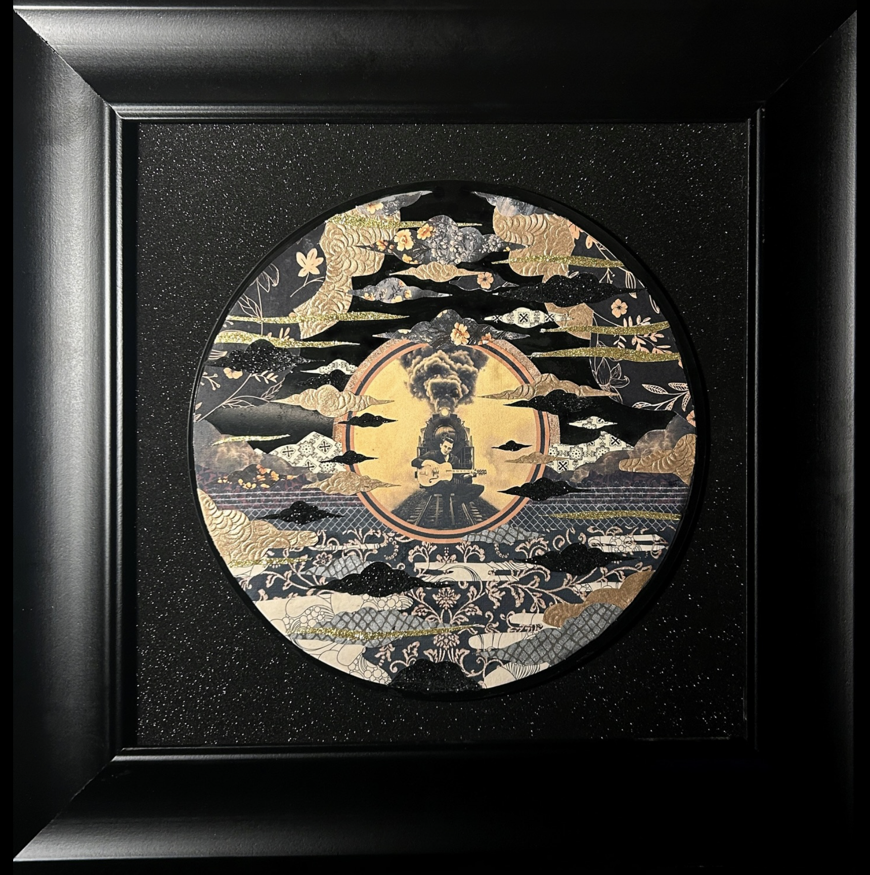 The Man in Black, 12x12, collage on vinyl record