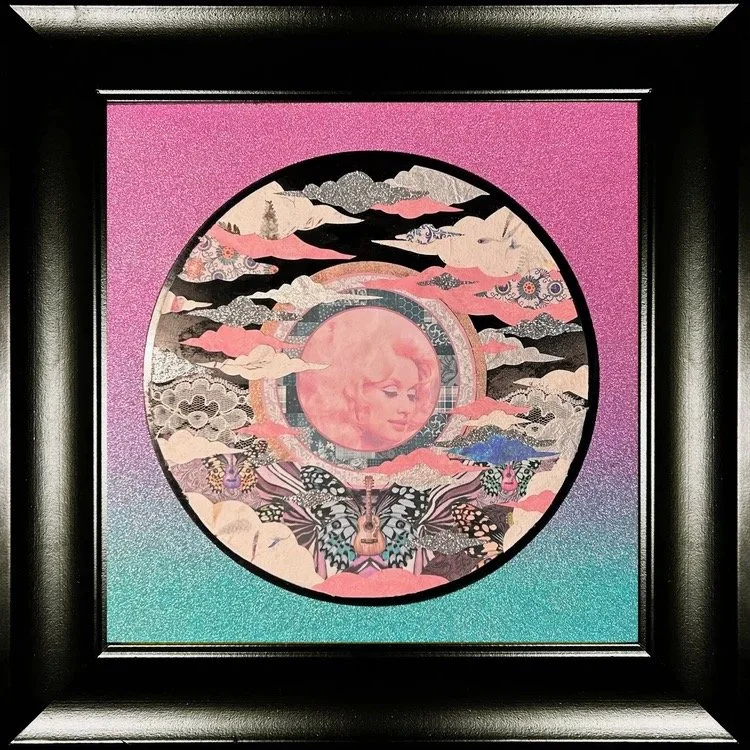 Love Is Like A Butterfly, 12x12, collage on vinyl record