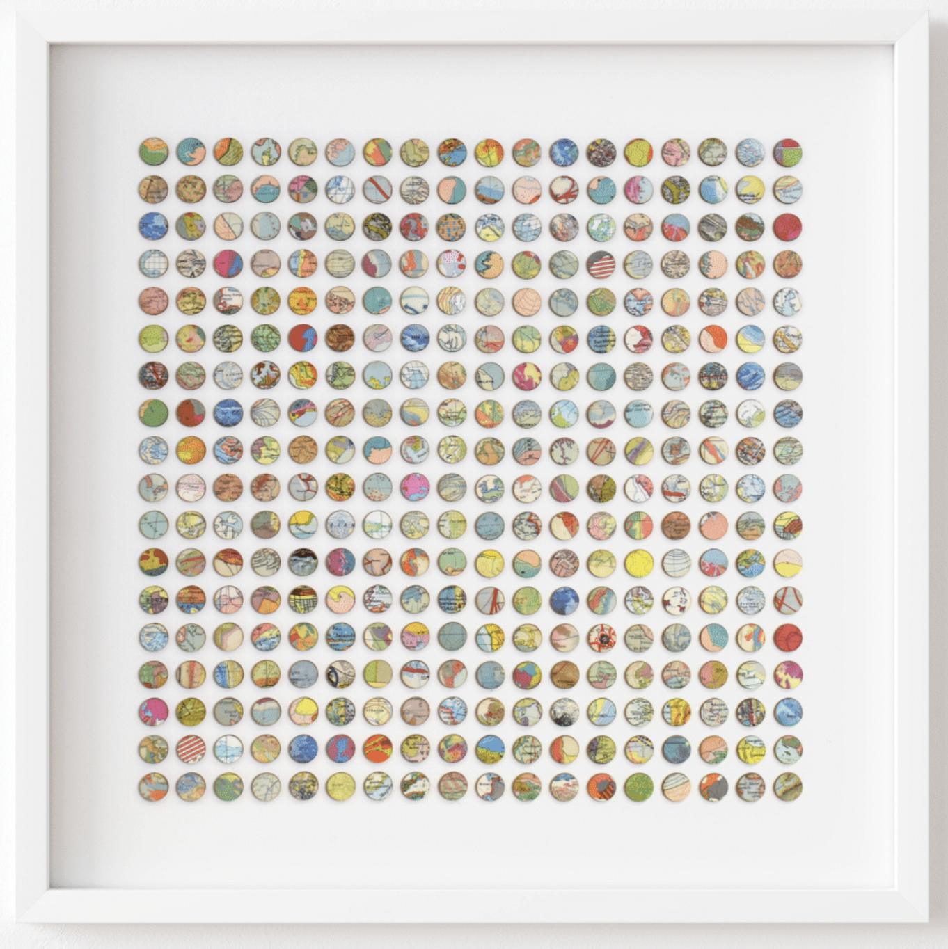 Small Worlds, 21.6"x21.6", vintage maps on birch wood mounted on paper