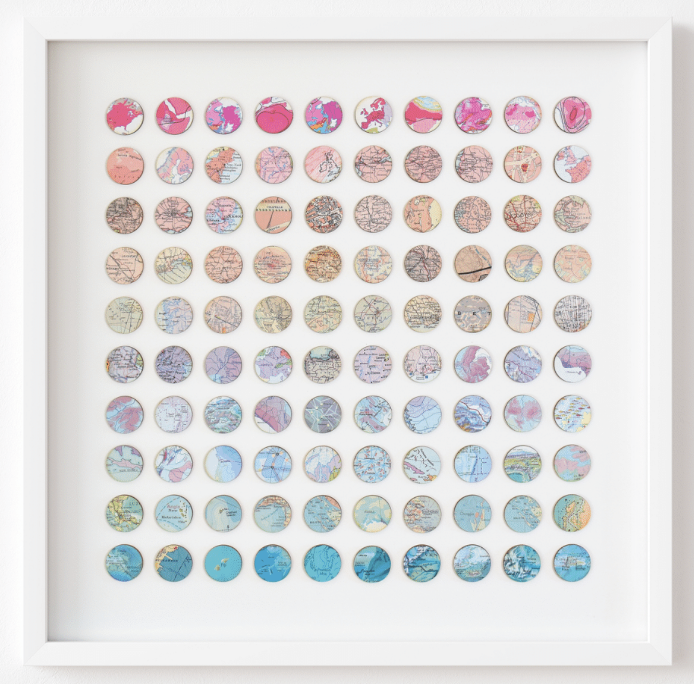 Purple Haze, 21.6"x21.6", vintage maps on birch wood mounted on paper