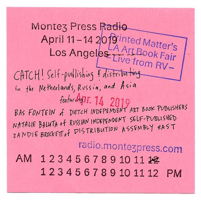 Today at noon, tune into @montezpressradio. #八家bajia editor-in-chief and @distributionassemblyeast member @zandiebrockett speaks with #dutchindependentartbookpublishers @bas_fontein and #RussianIndependedntSelfpublished #nataliebaluta about self-publ