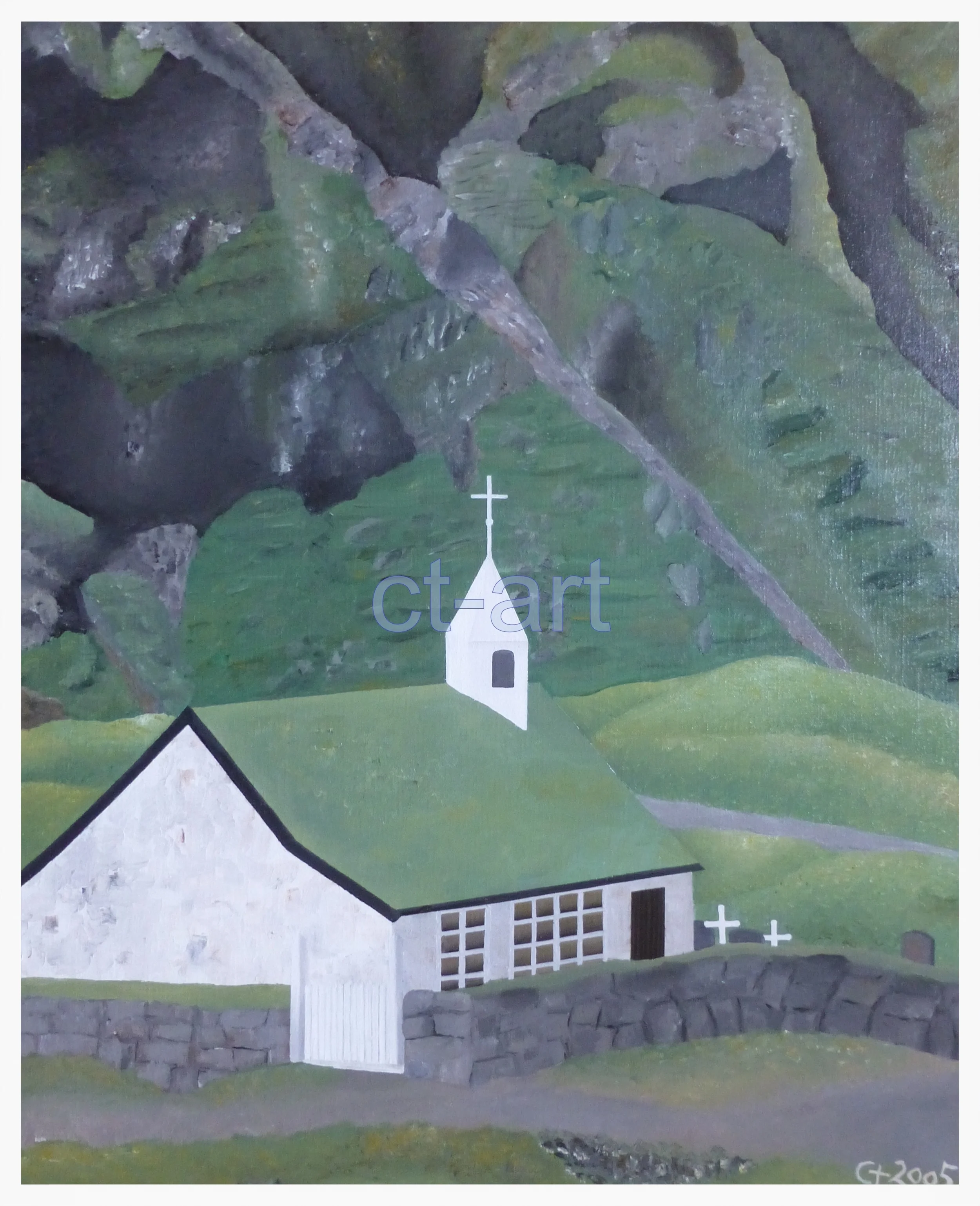 Kirken ved fjeldet 80 x 65 cm