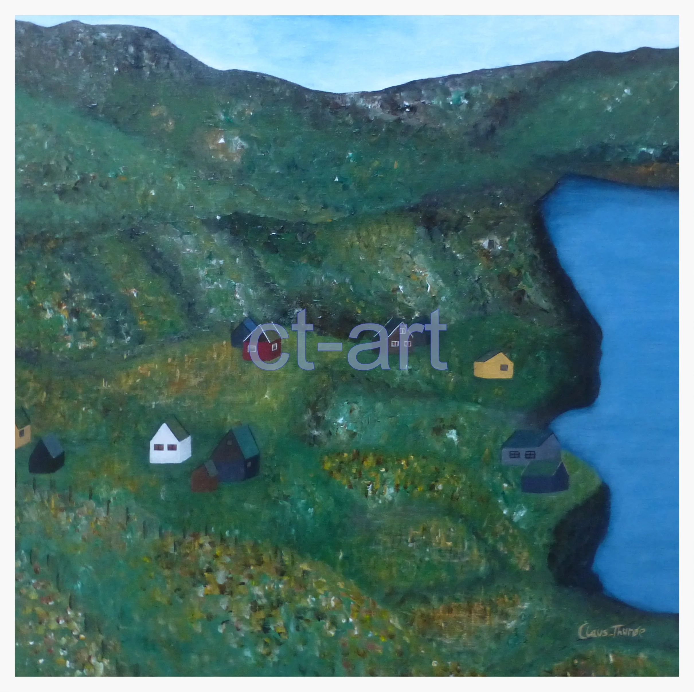 Husene ved fjorden - 60 x 60 cm