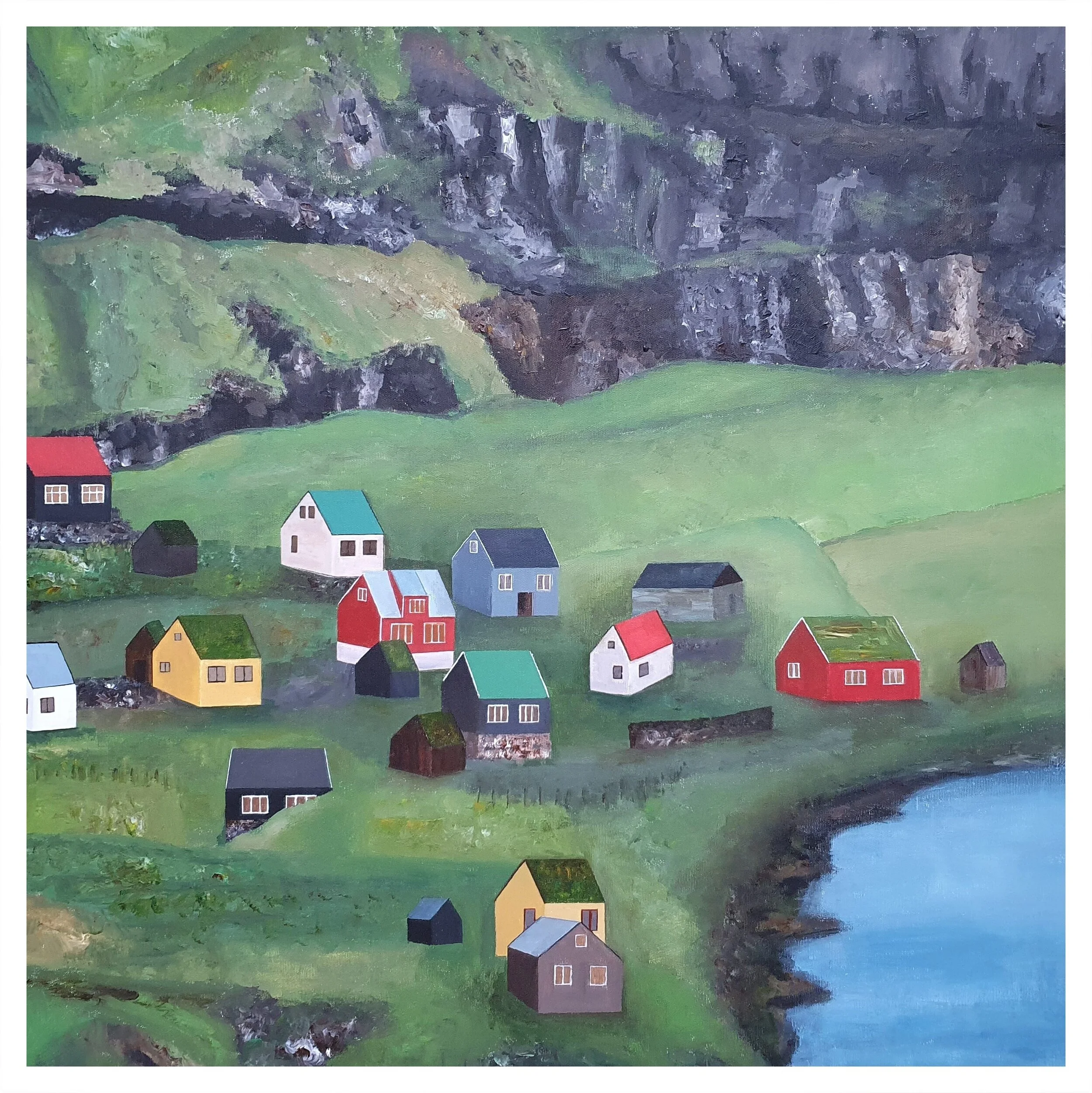 Bygden ved Klippesiden - 80 x 80 cm