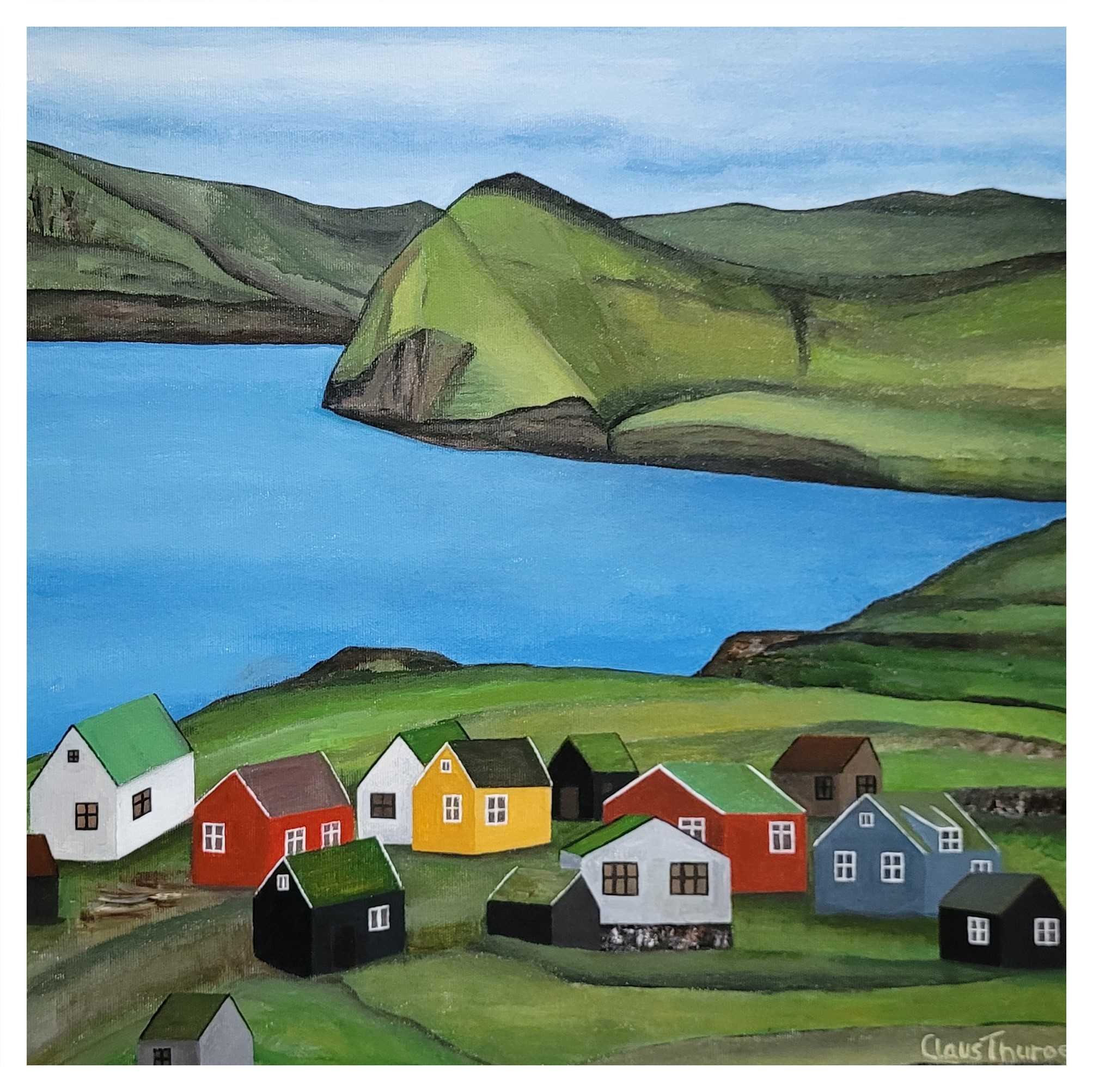 Husene ved fjorden - 50 x 50 cm