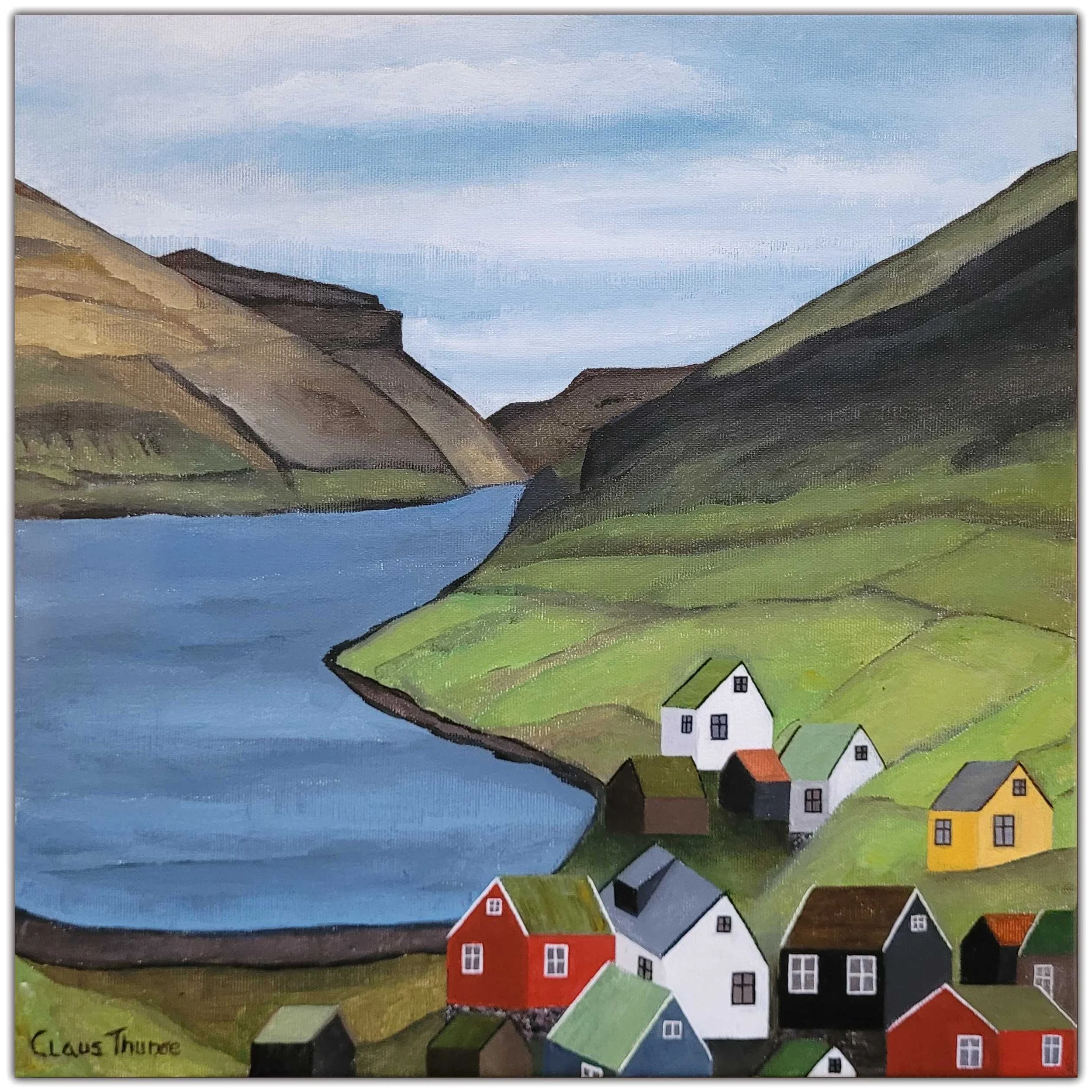Byen ved Fjorden - 40 x 40 cm